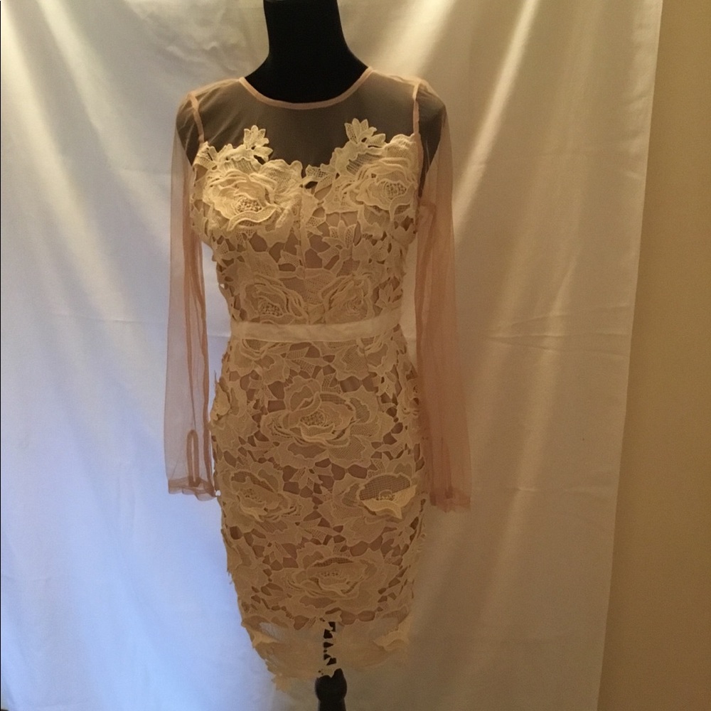 Beige lace mesh dress size 4